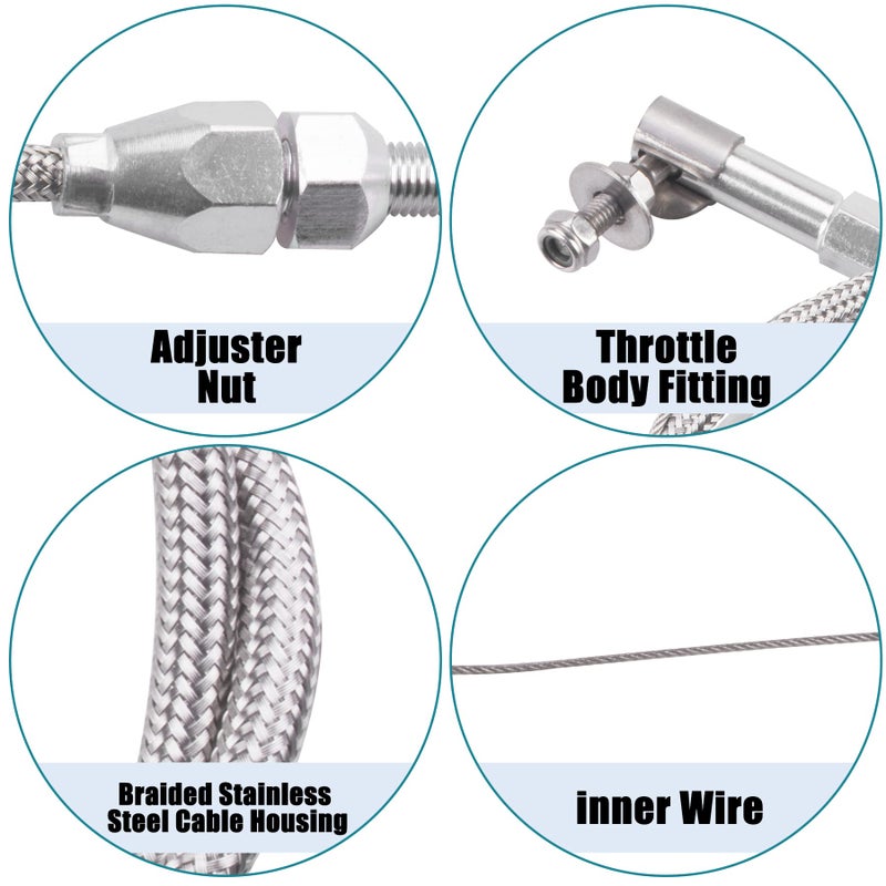 ORAEVY 24"" Hi-Tech Universal Throttle Cable Braided Stainless Steel Throttle Cable Kit - Image 2